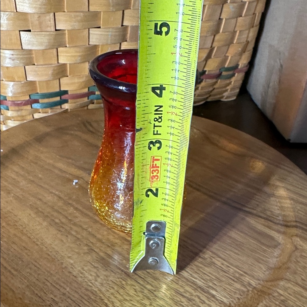 Amberina Red and Orange Crackle Glass Vase small - Picture 4 of 4